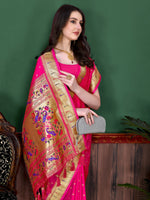 Thumbnail for Vedant Vastram Soft Litchi Silk Paithani Silk Saree - Pink - Distacart