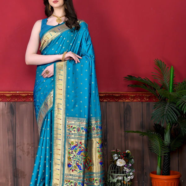 Vedant Vastram Soft Litchi Silk Paithani Silk Saree - Rama - Distacart