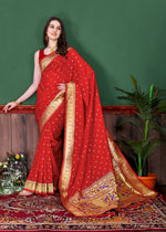 Thumbnail for Vedant Vastram Soft Litchi Silk Paithani Silk Saree - Red - Distacart
