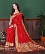 Thumbnail for Vedant Vastram Soft Litchi Silk Paithani Silk Saree - Red - Distacart