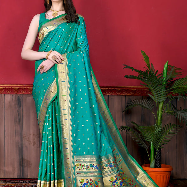 Vedant Vastram Soft Litchi Silk Paithani Silk Saree - Seegreen - Distacart
