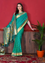Thumbnail for Vedant Vastram Soft Litchi Silk Paithani Silk Saree - Seegreen - Distacart