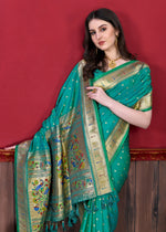Thumbnail for Vedant Vastram Soft Litchi Silk Paithani Silk Saree - Seegreen - Distacart