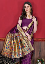 Thumbnail for Vedant Vastram Soft Litchi Silk Paithani Silk Saree - Wine - Distacart