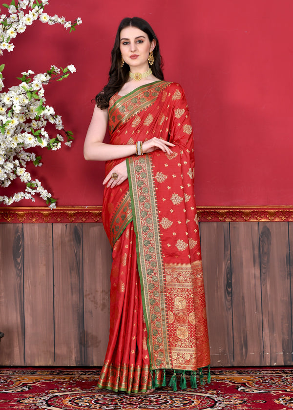 Vedant Vastram Soft Litchi Silk Kanjeevaram Saree - Red - Distacart