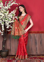 Thumbnail for Vedant Vastram Soft Litchi Silk Kanjeevaram Saree - Red - Distacart