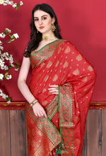 Thumbnail for Vedant Vastram Soft Litchi Silk Kanjeevaram Saree - Red - Distacart