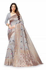 Thumbnail for Vedant Vastram Soft Litchi Silk Kanjeevaram Saree - Grey - Distacart