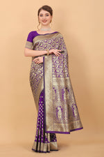 Thumbnail for Vedant Vastram Soft Litchi Silk Kanjeevaram Saree - Violet - Distacart