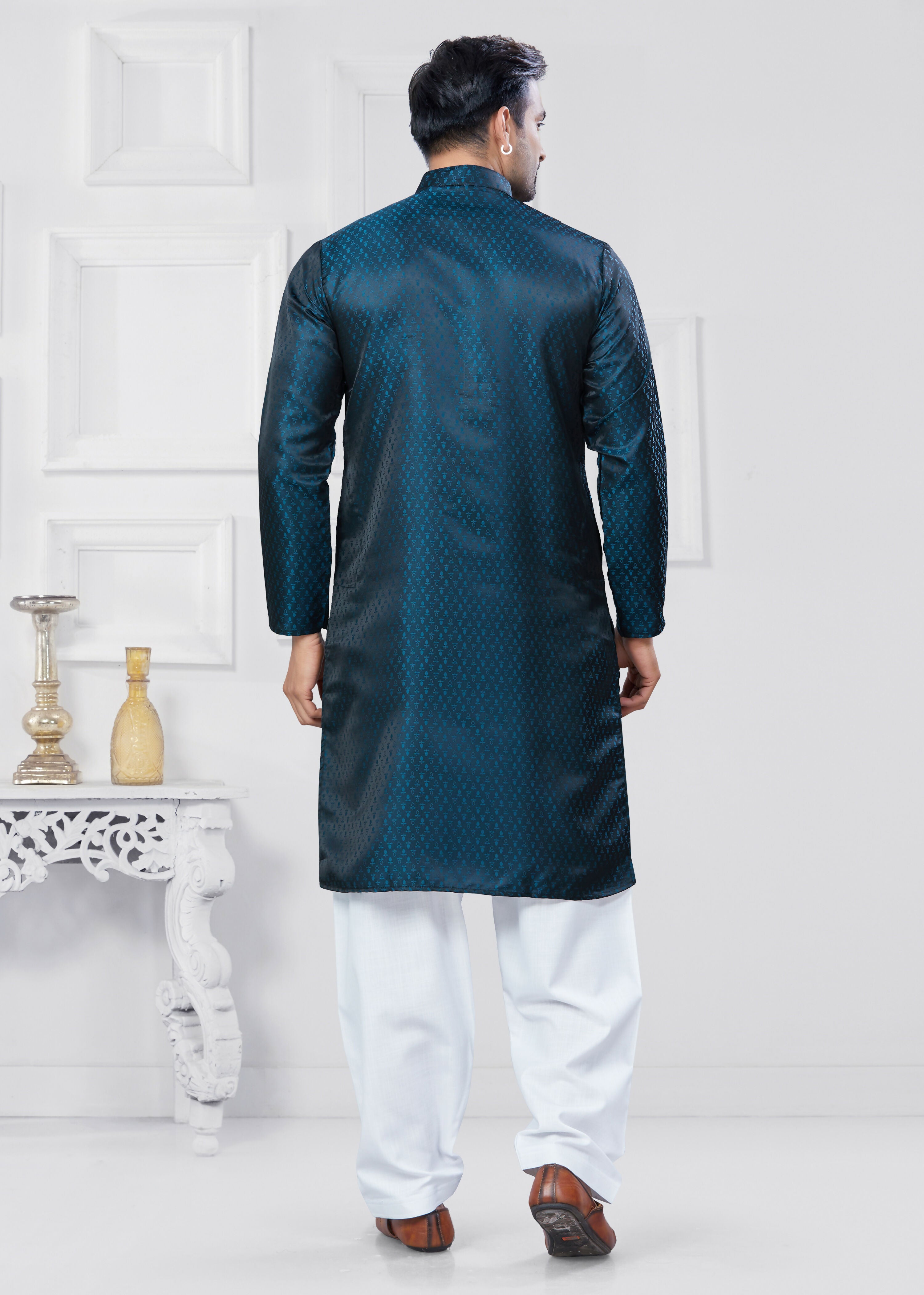 Joban Fashion Men's Jacquard Silk Rama Printed Kurta Pyjama set - Distacart