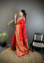 Thumbnail for Joban Fashion Carmine Red Geometric Pattern Soft Silk Patola Saree - Distacart