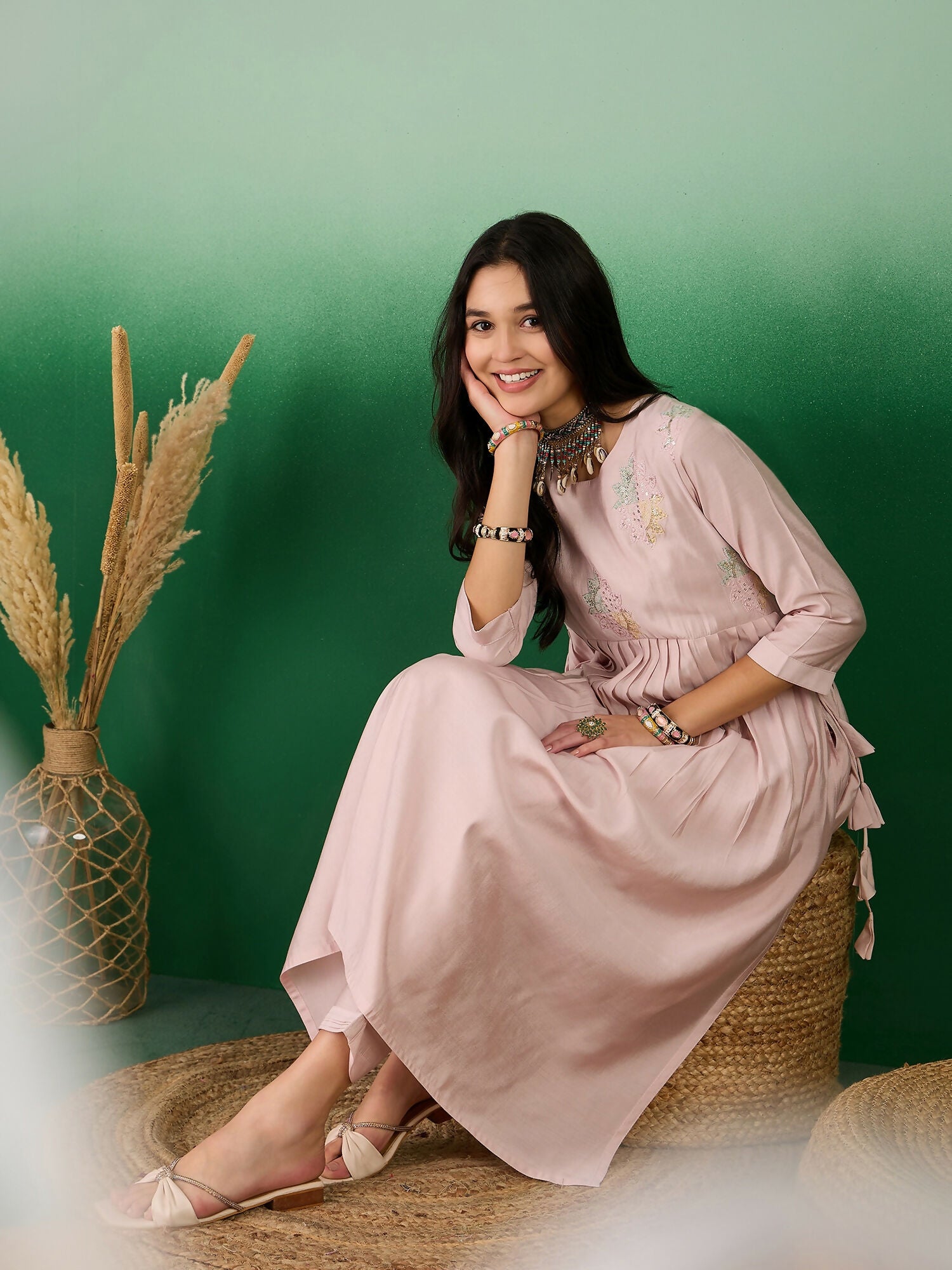 Pink Embroidered Muslin Kurta and Trouser - Berlin - Distacart