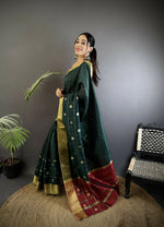 Thumbnail for Joban Fashion Teal Bhagalpuri Cotton Silk Stripes/Box Saree
