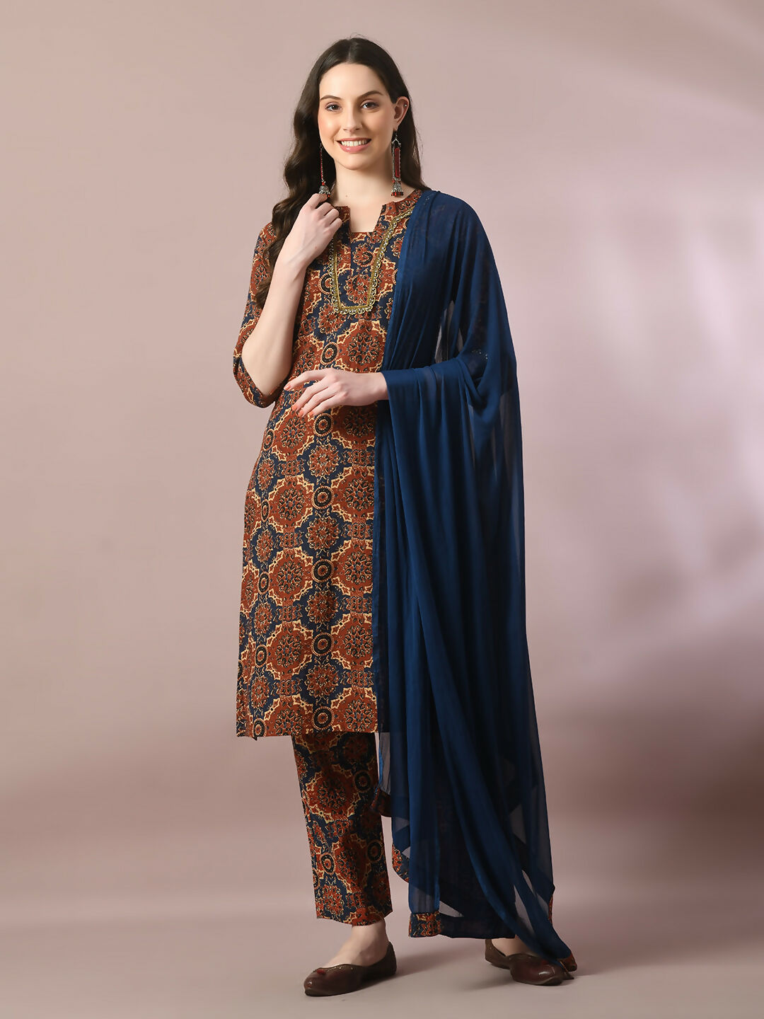 Myshka Women's Multi Printed Cotton Straight Party Kurta Set With Dupatta - Distacart