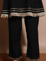 Thumbnail for Anouk Black Floral Embroidered Pure Cotton Straight Kurta With Palazzo & Dupatta