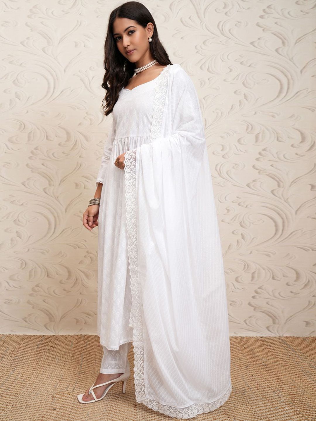 Vishudh Ethnic Motifs Printed Pure Cotton Straight Kurta & Trousers With Dupatta - Distacart