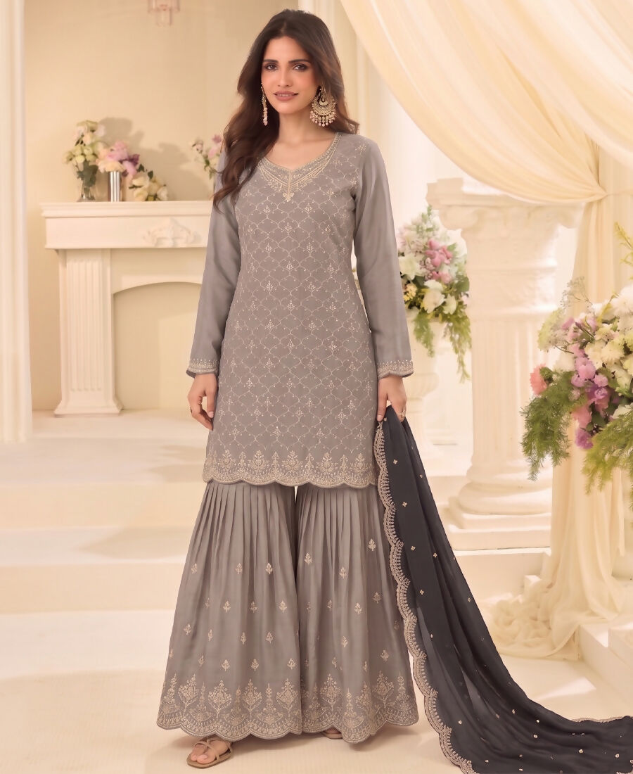 KC Designer Beige 3 Piece Salwar Suit For Women Indian Wear - Dista