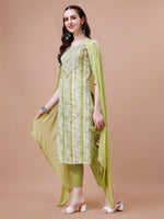 Thumbnail for Mirror Embroidered & Striped Printed Cotton Kurta With Pant & Dupatta Set, Multicolor - Hiral Fashion - Distacart