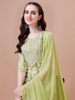 Thumbnail for Mirror Embroidered & Striped Printed Cotton Kurta With Pant & Dupatta Set, Multicolor - Hiral Fashion - Distacart