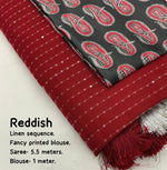 Thumbnail for Red Linen Sequence Saree with Unstitched Blouse - Hiral Fashion - Distacart