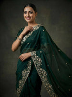 Thumbnail for Joban Fashion Green Fandy Satin Silk Party Wear Sarees - Distacart
