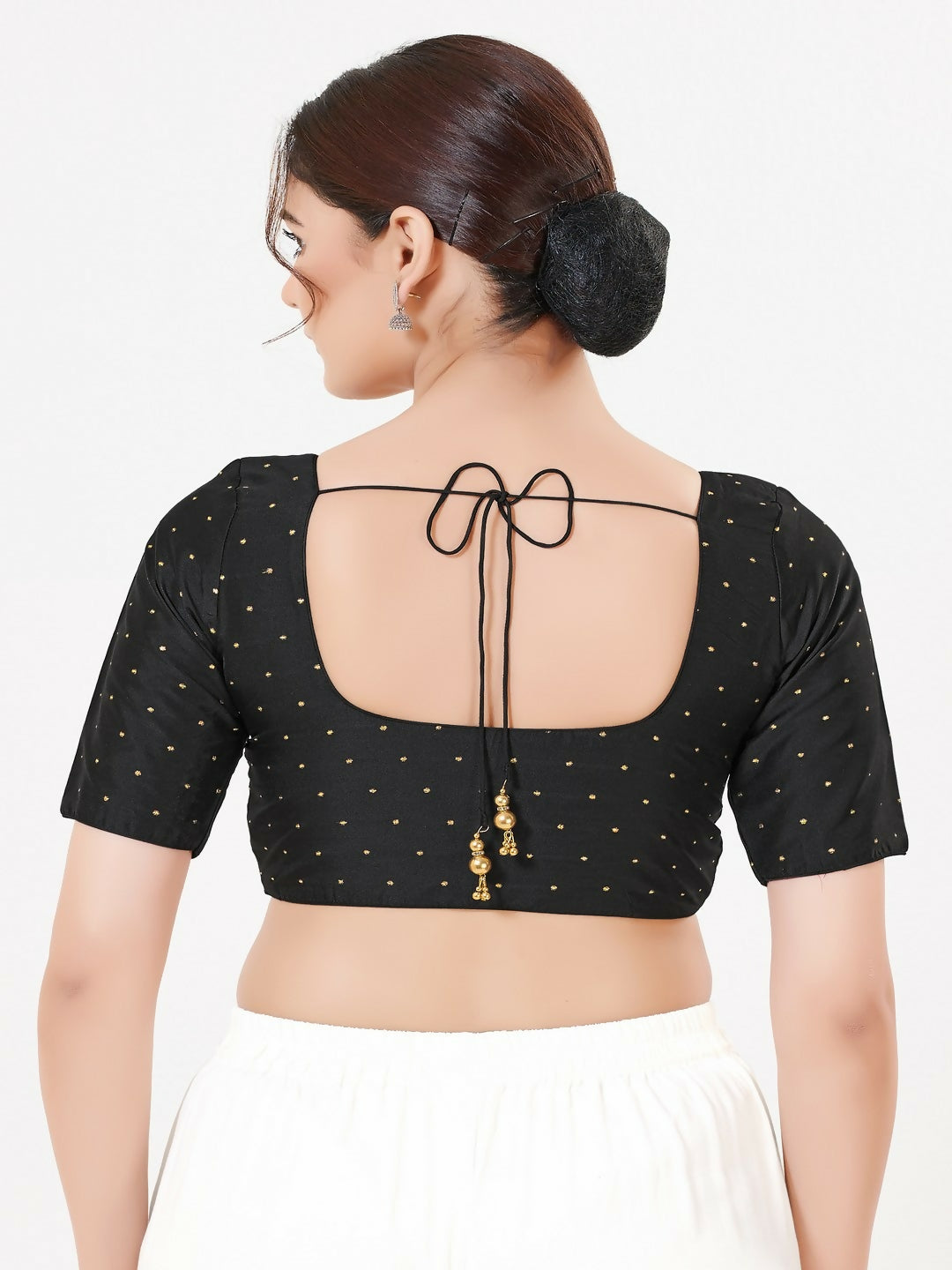 Joban Fashion Black Taffeta Silk Elbow Sleeveless Front Open Blouse