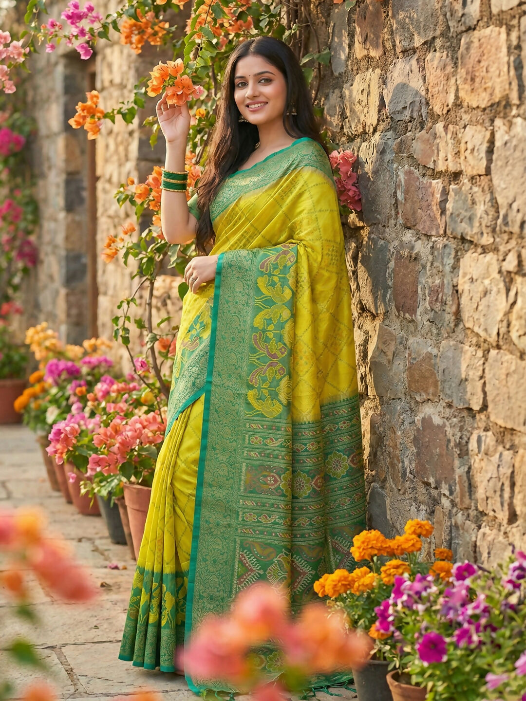 Shree Shyam Fashion Green Pochampally Silk Saree - Distacart
