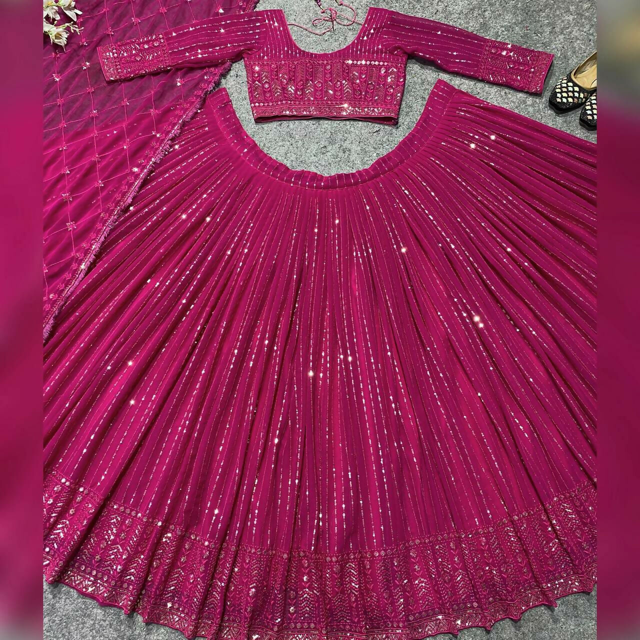 Jyoti Fashion Women's Rani Pink Faux Georgette 3MM Sequins Embroidered Designer Lehenga Choli Set - Distacart