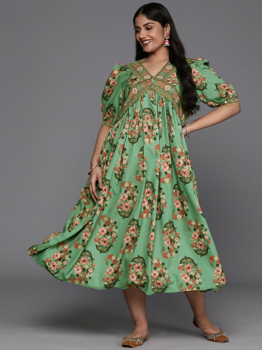 Ahalyaa Women's Traditional wear Ethnic Dress - Green - Distacart