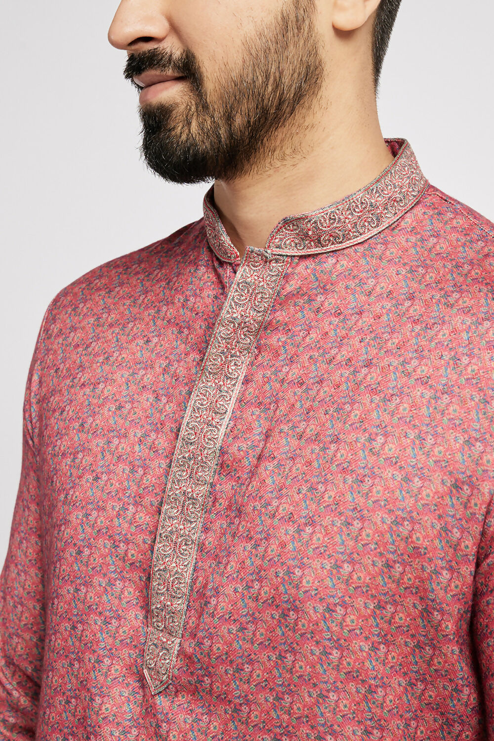 Ethnic India Pink Men's Kurta Abstract Polyester - Distacart