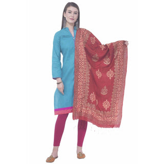 A R SILK Mehroon Color Chanderi gold print Chanderi cotton Dupattas & Chunnis