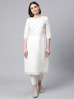 Thumbnail for Ahalyaa Women Offwhite Pure Cotton Printed Floral Kurta With Trousers - Distacart