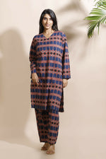 Thumbnail for Breathables Women'S Blue Cotton Abstract Print Loungewear Co-Ord Set – Long Kurta & Pants - Dista