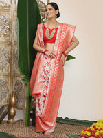Thumbnail for Astita Linen Cotton Red & White Saree