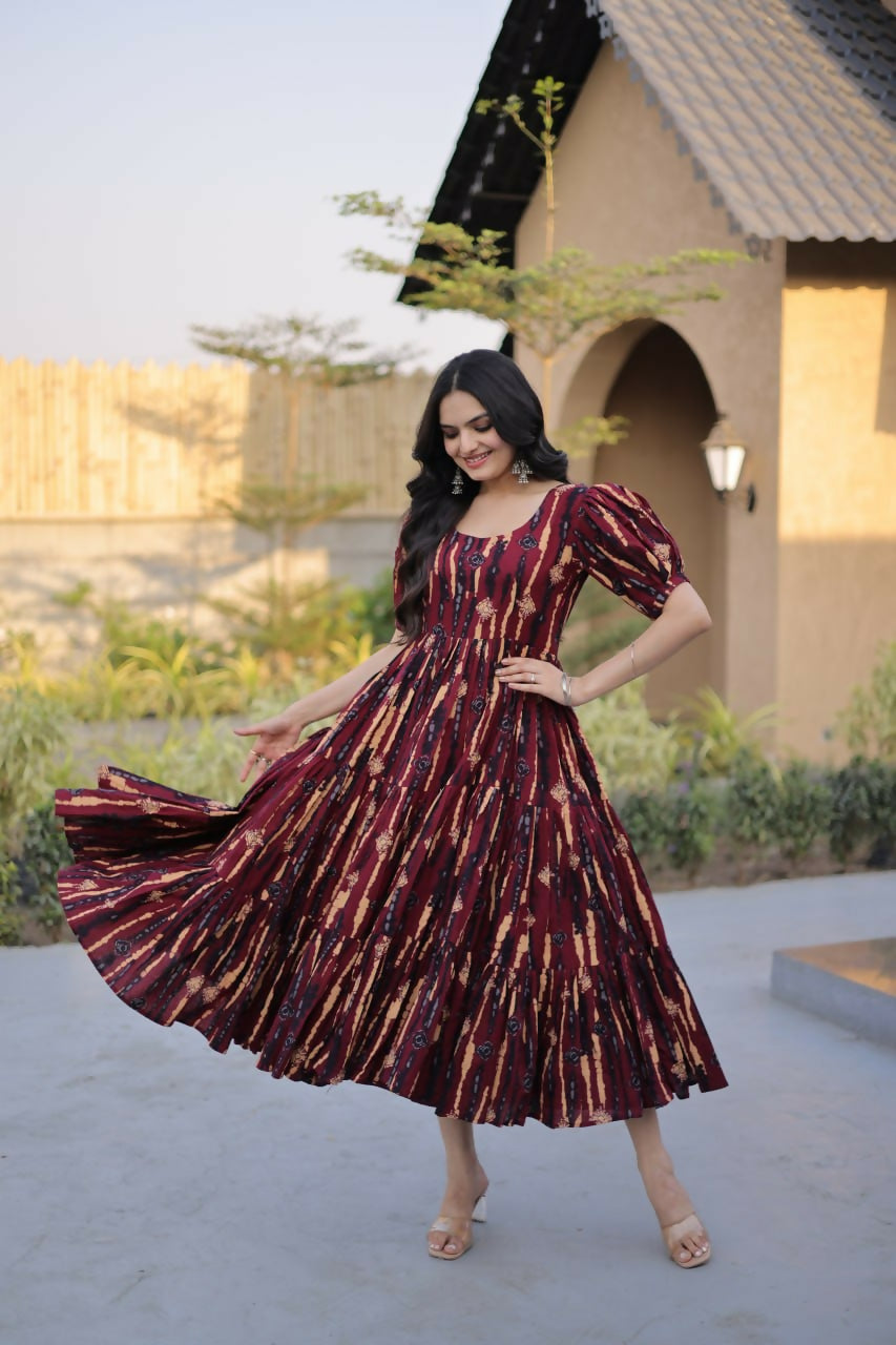 Teeya Creation Womens New Trendy Summer War Printed Cotton Gown Set-Multicolor - Dista