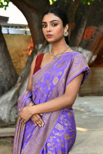 Thumbnail for Joban Fashion Dark Lilac Crepe Chiffon Pure Handloom Banarasi Silk Saree