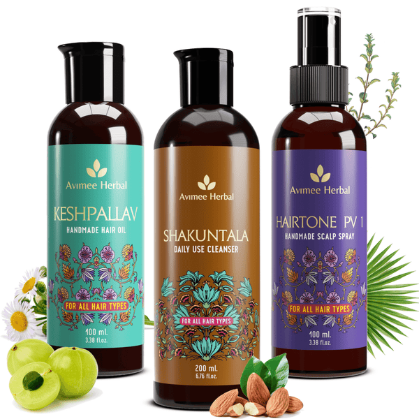 Avimee Herbal Anti Hairfall Kit - Oil, Cleanser and Scalp Spray, Controls Hair Fall and Strengthens Hair Root, With Rosemary, Amla, Methi & Bhringraj - Distacart