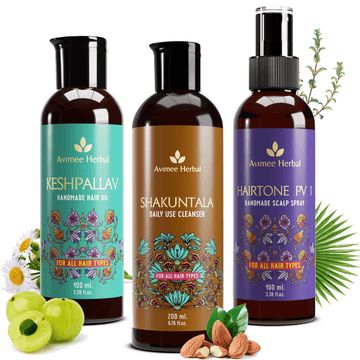 Avimee Herbal Anti Hairfall Kit - Oil, Cleanser and Scalp Spray, Controls Hair Fall and Strengthens Hair Root, With Rosemary, Amla, Methi & Bhringraj - Distacart