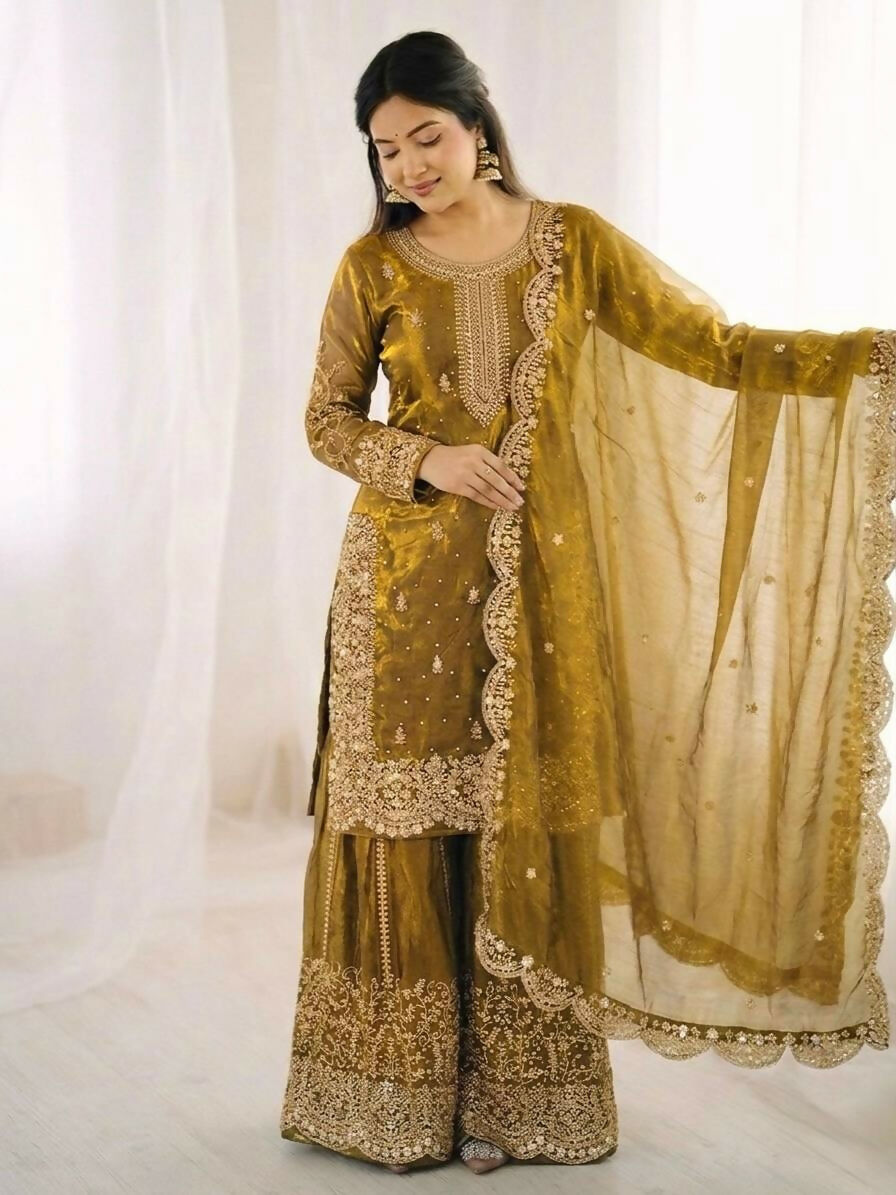 Teeya Creation Womens New Trendy Embroidery Coding And Sequence Work Kurta Set - Dista