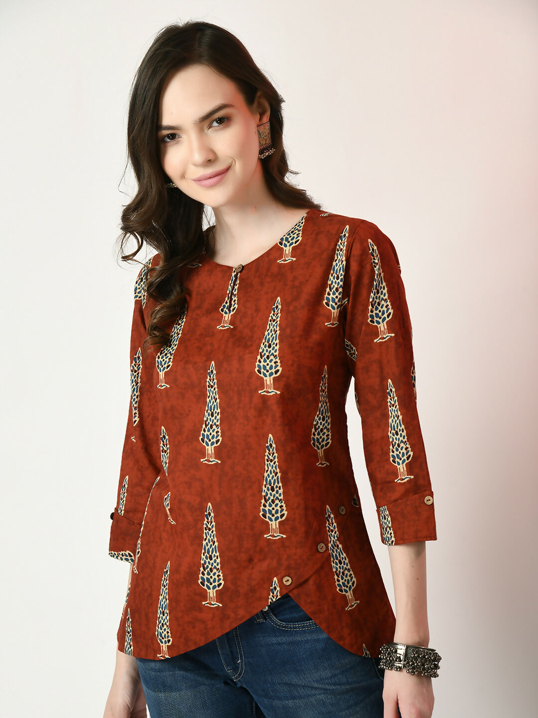 Myshka Women's Rust Printed Top - Distacart