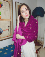 Thumbnail for trueBrowns Wine Velvet Embroidered Shawl | Relove