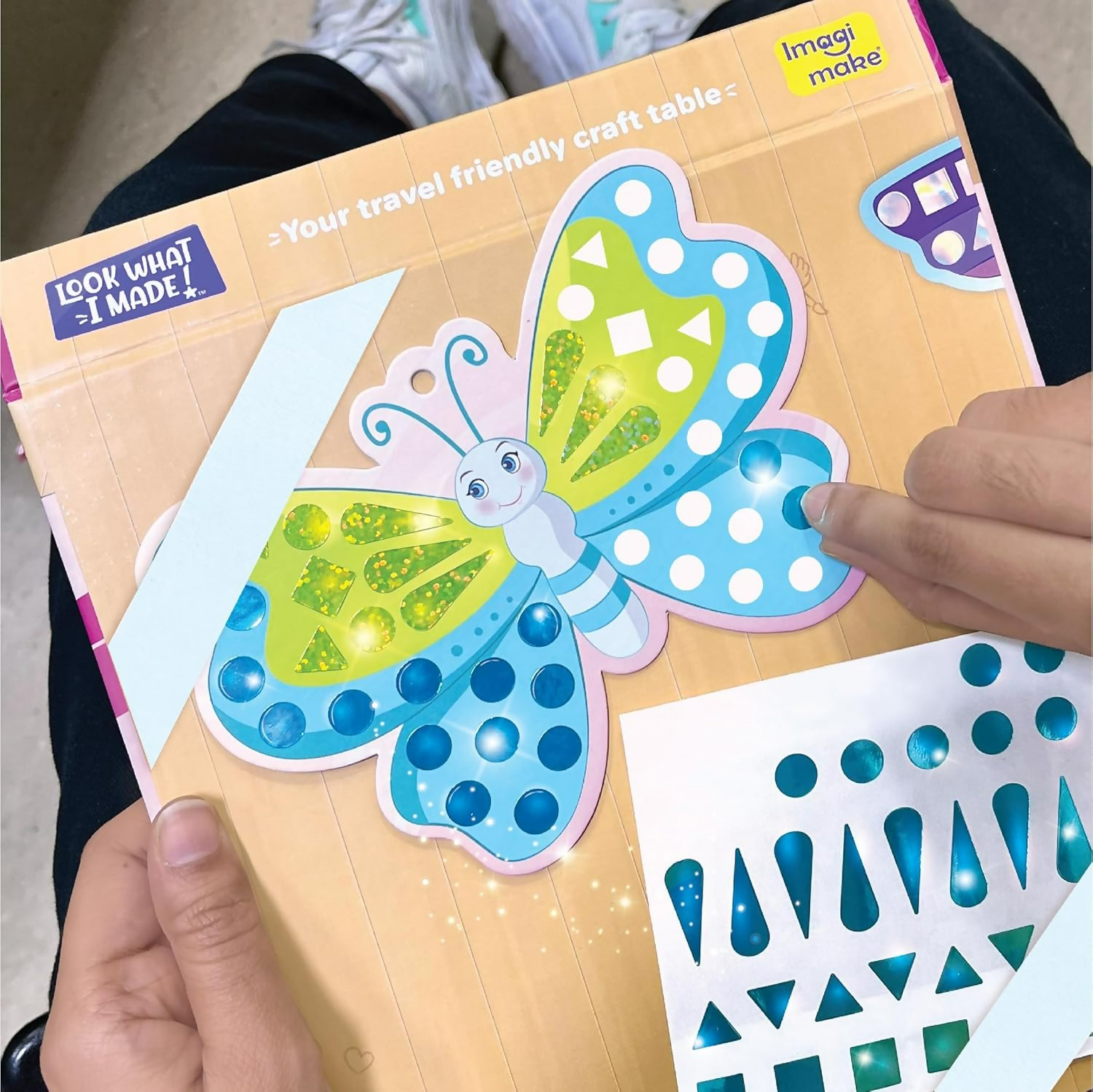 Imagimake Mirror Mosaic Butterfly & Peacock Mess Free DIY Mosaic Craft Kit 450+ Foil Sticker Travel Toys for Girls Birthday Gift for Girls Ages 3,4,5,6,7,8, Peach