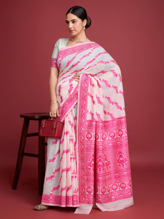 Vedant Vastram Dhakai Jamdani Cotton Saree - Pink - Distacart