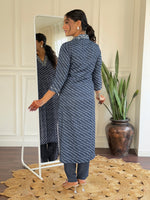 Thumbnail for The52 Women's Muslin hand Embroidered Straight Kurta, Pant and Dupatta Set