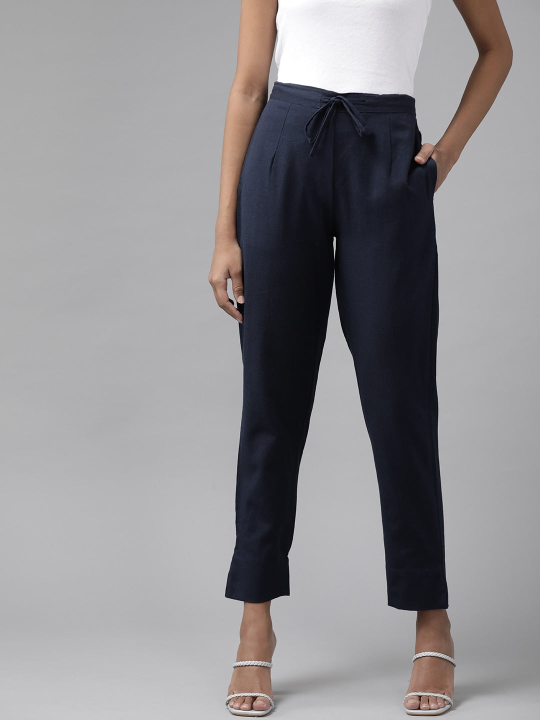 Yufta Navy Blue Cotton Fit Trousers - Distacart