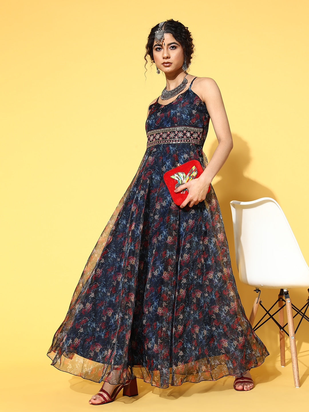 Yufta Navy Blue Ethnic Maxi Dress - Distacart