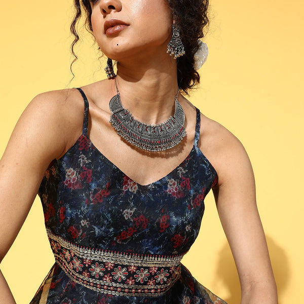 Yufta Navy Blue Ethnic Maxi Dress - Distacart