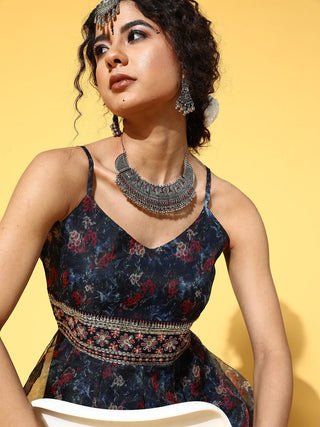 Yufta Navy Blue Ethnic Maxi Dress - Distacart