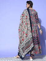 Thumbnail for Yufta Navy Blue Printed Cotton Dupatta Set - Distacart