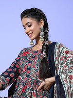 Thumbnail for Yufta Navy Blue Printed Cotton Dupatta Set - Distacart